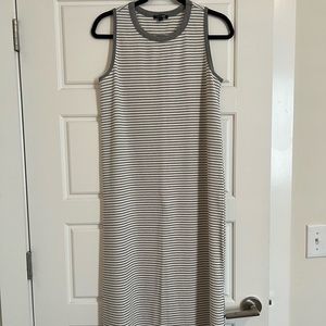 PAPERMOON GRAY WHITE STRIPE MIDI DRESS SIZE L